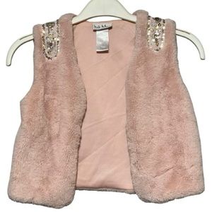 Nicole Miller Little Girl’s Soft Pink Faux Fur Sequin Sleeveless Open Front Vest